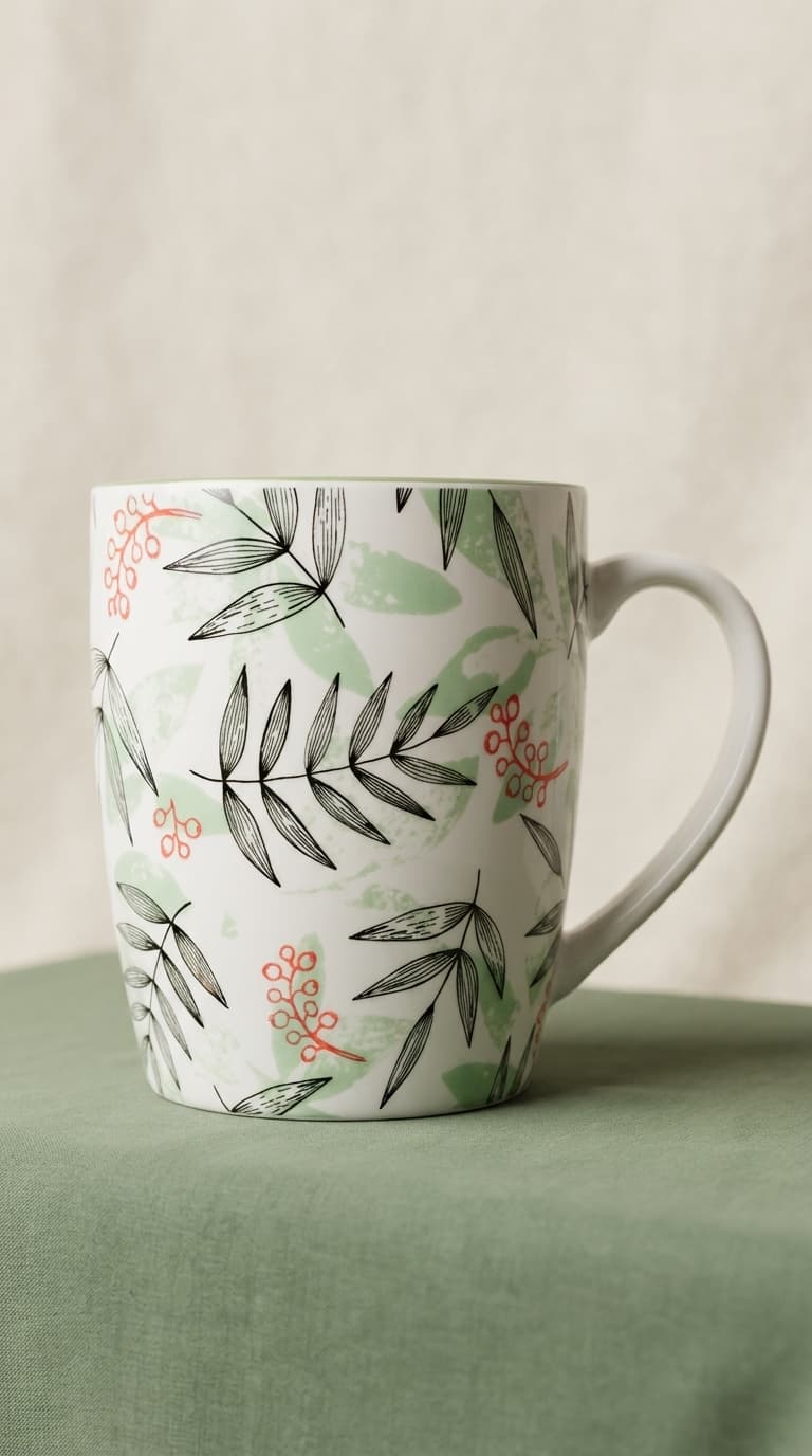 Mug en céramique à motif floral — photo produit professionnelle